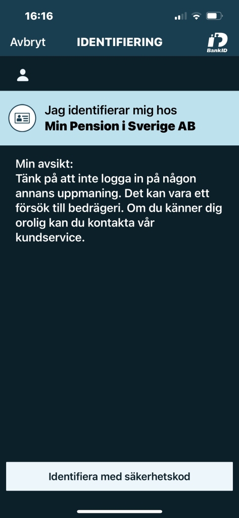 Skärmbild av BankID-appen med ny text. 